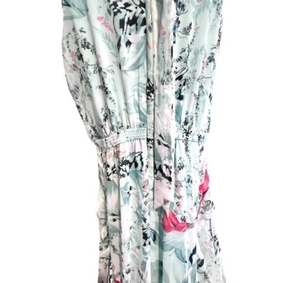 White House Black Market‎ Dress Sz 18 Green Tropical Floral Ruffled Halter Neck - Picture 11 of 16